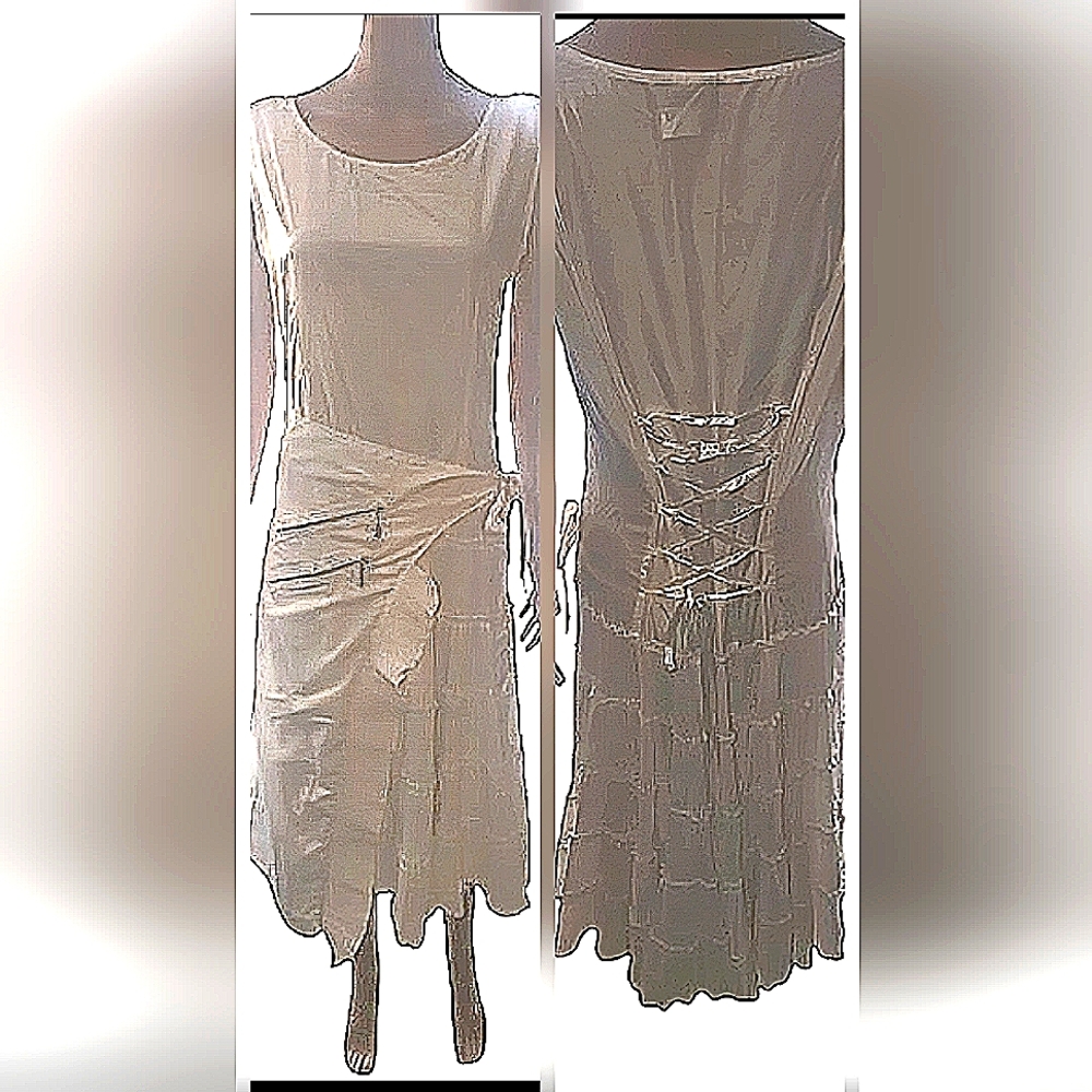 Jerry T White Sleeveless Dress with Ruffle Bottom Detail M